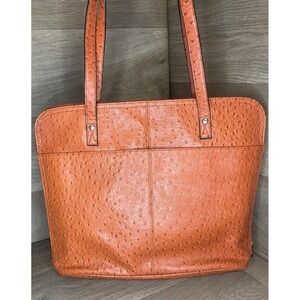 BUENO Faux Ostrich‎ Tote Laptop Handbag, Zip Closure, Orange